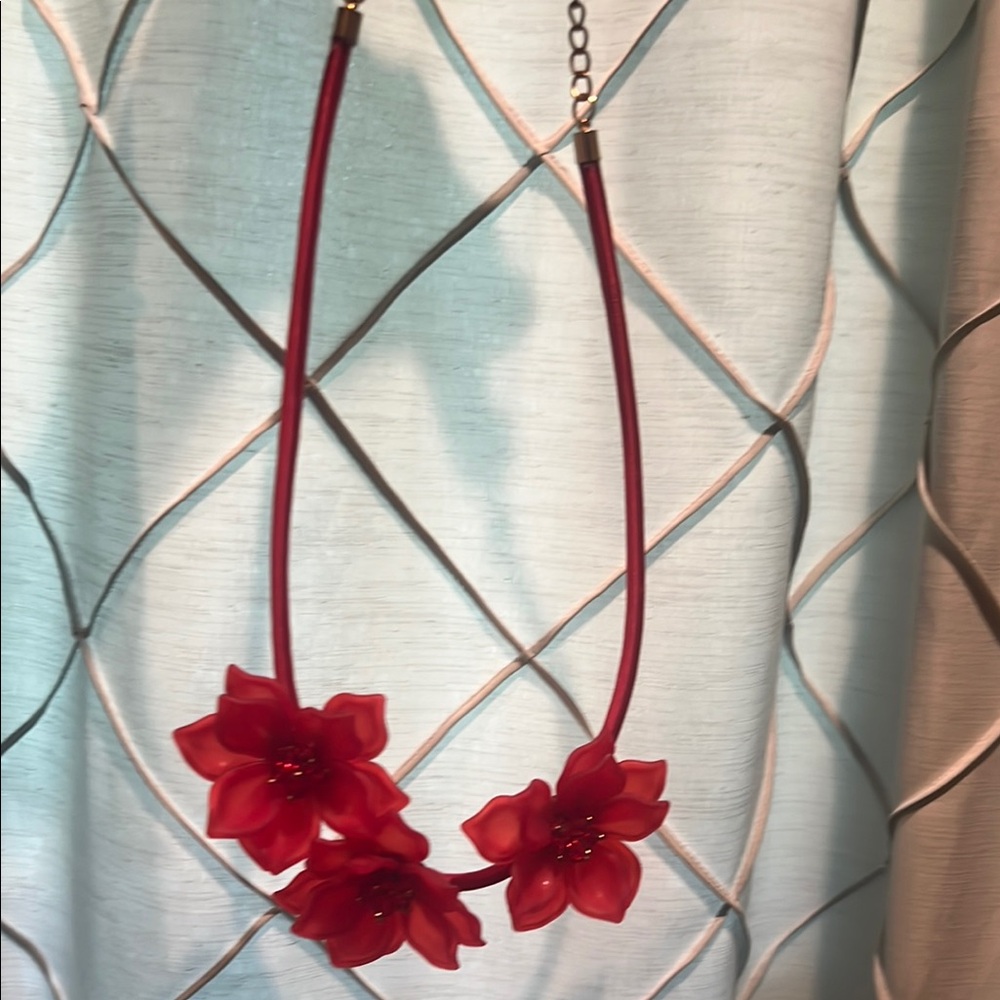 Vibrant Red Floral Necklace